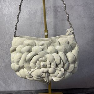 Beautiful White Brighton Leather Flower Shoulder Bag With Dust Bag